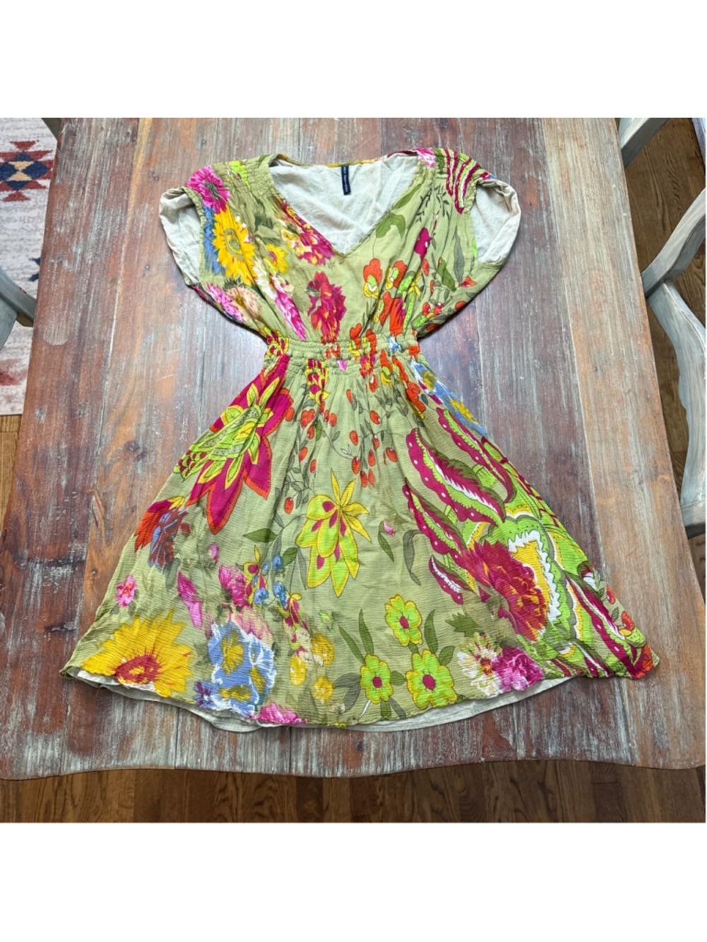 KAS DESIGNS Viscose Crinkle Chiffon Floral Dress • Boho Whimsigoth Cottagecore S